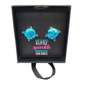 Chunky Blue Sparkle Stud Earrings